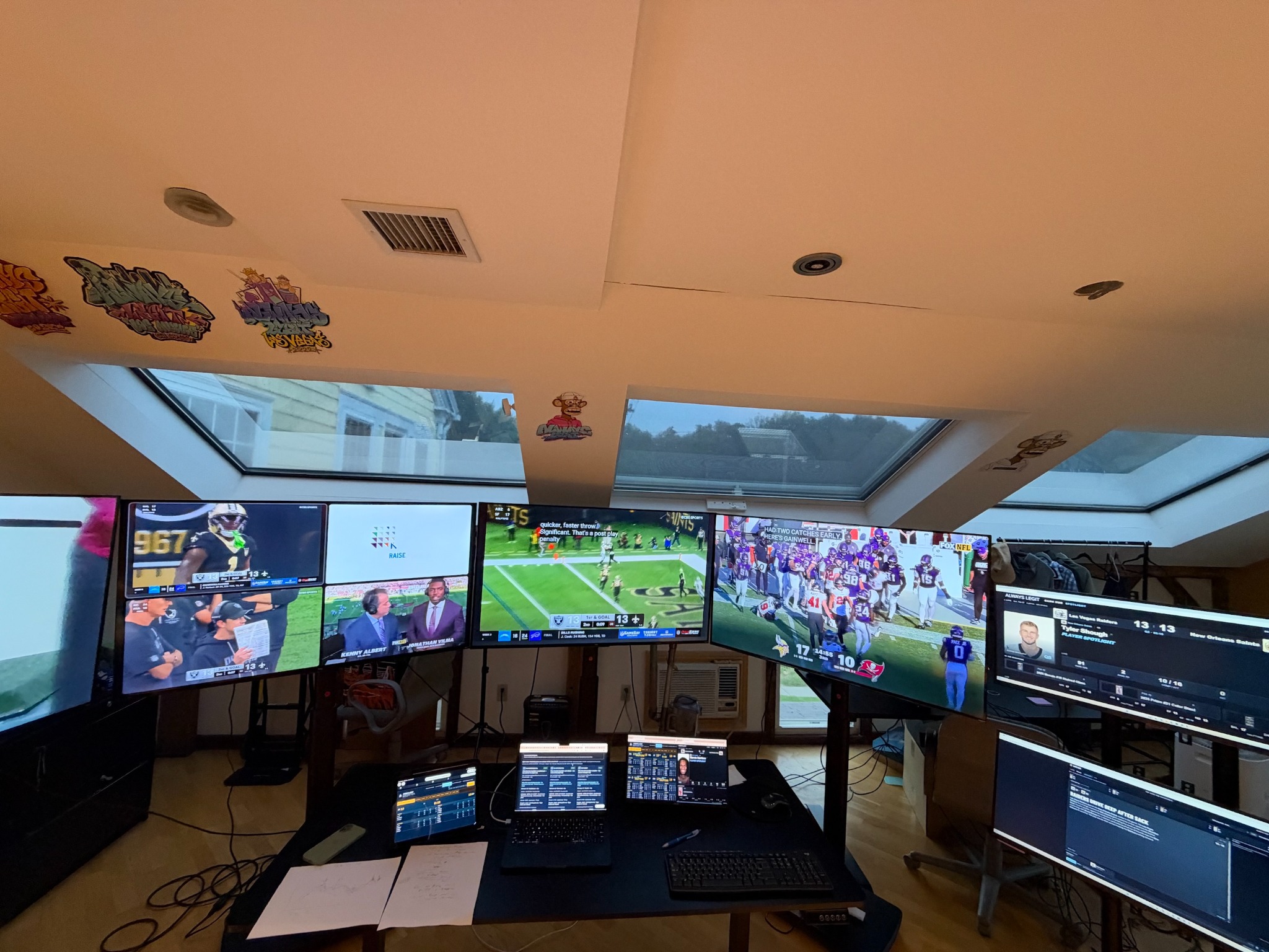 Game day desk and screen wall